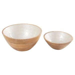 Bols en bois pour servir des aliments salade de fruits émail impression bol décoratif en bois de mangue ensemble de 2 bols de table de cuisine - Product Image 5