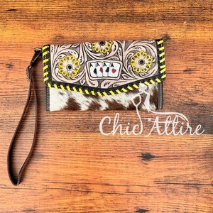 กระเป๋าคลัทช์หนังวัวสีเหลืองสไตล์ตะวันตกดีไซน์ใหม่สำหรับผู้หญิง - Product Image 1