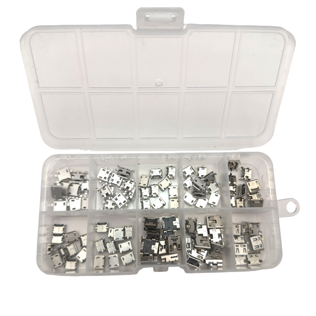 10Models 100Pcs/Box Micro USB Charging Dock Connectors Mix 5Pin SMD Soldering for Android Phone and Digital Product Repair Kits