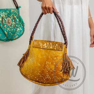 LW Sac à bandoulière en cuir véritable de style bohème pour femmes, fait à la main, imprimé léopard, noir pour l'automne et l'hiver. - Product Image 4