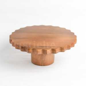 High Quality Mango Wood Latest Design 1 <b>Tier</b> Round <b>Cake</b> <b>Stand</b> with Natural Color Modern Style <b>Cake</b> Serving Tray for Party - Product Image 4