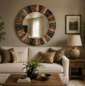 Rustic Wood Slat Round <b>Mirror</b> Handmade Contemporary Mixed Tone Sunburst Wall <b>Mirror</b> From REHMAN <b>CRAFT</b> - Product Image 4