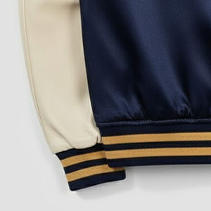 Men's Casual Winter Satin Bomber Jacket Polyester <b>Button</b> Decoration Satin Fabric Embroidered Athletic Jacket Varsity Jacket - Product Image 5