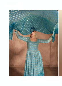 Último diseñador pesado Faux Georgette gasa tela bordada Floral diamante decoraciones lavable Maxi vestidos casuales no tejidos - Product Image 6