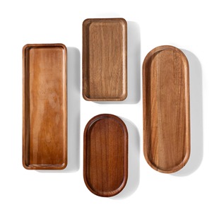 Juego de bandejas de madera en diferentes tamaños y formas para servir en la cocina Uso de mesa decorativa Perfecto para comer en casa y regalar - Product Image 1