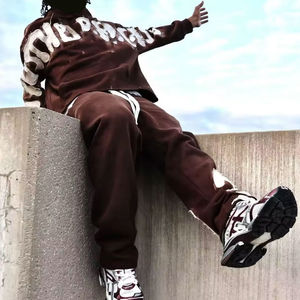 ชุดวอร์มผ้าปะติดกางเกงมีฮู้ดสำหรับชายเสื้อแบบดิบขอบตัดเย็บสไตล์วินเทจ - Product Image 2