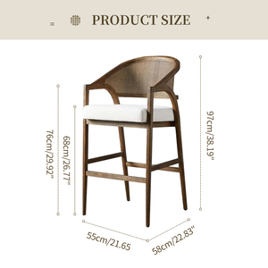 Taburete de Bar de Madera Maciza de Estilo <span class=keywords><strong>Vintage</strong></span> Francés Moderno, Tejido de Ratán, para Isla de <span class=keywords><strong>Cocina</strong></span>, Bar, Cafetería, Venta al por Mayor - Product Image 5