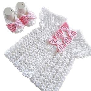 Conjunto de Vestido de Ganchillo para Mujer al por Mayor, Vestido de Algodón Tejido Liso para Primavera, Atuendo Hecho a Mano para Recién Nacidos y Niños Pequeños de Boutique - Product Image 2