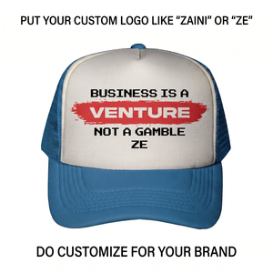 Casquette de camionneur 5 panneaux 100 % coton imperméable avec impression de logo personnalisé et patch brodé bleu/blanc réglable unisexe adulte - Product Image 1