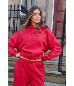 Conjunto Deportivo de Dos Piezas para Mujer, Talla Grande, Invierno, Color Sólido, Bordado, Personalizable - Product Image 1