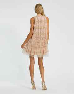 Robes de soirée élégantes pour femmes, mini robes trapèze personnalisées de haute qualité, broderie de paillettes, col rond, décoration de perles naturelles, fêtes - Product Image 3