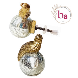 ลูกบิดตู้แก้วงานฝีมือรูปนกนั่งสีเงินเงา ทองเงิน สำหรับตู้ครัว ตู้เสื้อผ้า ลิ้นชักห้องนอน - Product Image 1