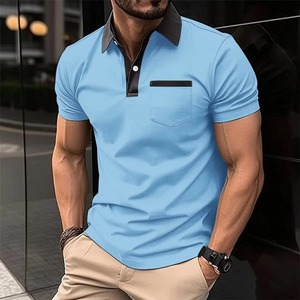 À la mode été hommes Polo couleur unie revers col couleur poche à manches courtes Golf Polo bureau Polo - Product Image 5