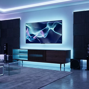 Meuble de divertissement en bois de teck 100% de couleur brun thé, design naturel de haute qualité, meubles d'appartement pour salon et salle à manger - Product Image 1