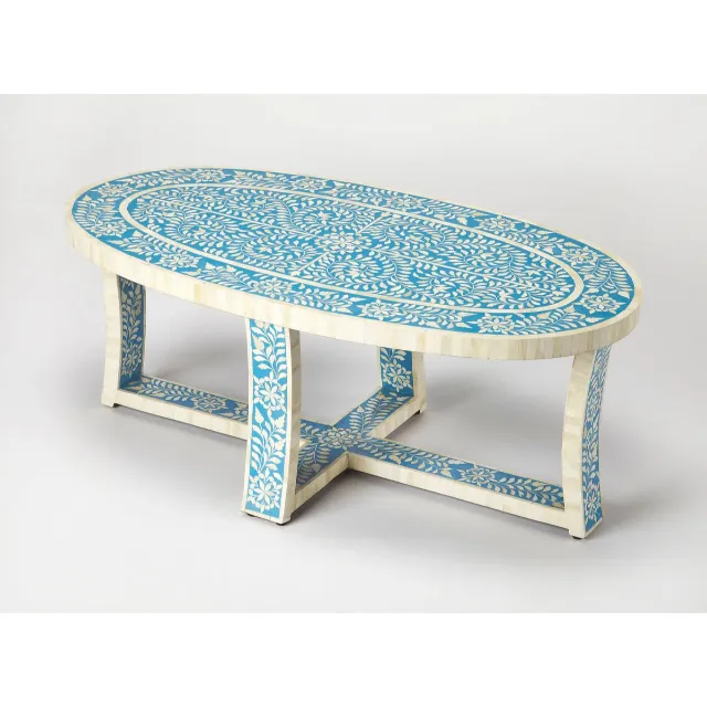 "Table basse ovale artisanale en incrustation d'os-Sophistication intemporelle et design complexe pour des espaces de vie exquis