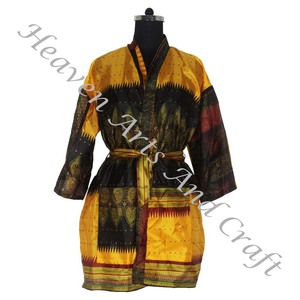 KS006 โบฮีเมียนฤดูร้อนวินเทจส่าหรีกิโมโนสั้นห่อชุดผ้าไหมเสื้อคลุมผู้หญิงผ้าไหมวินเทจส่าหรีวินเทจชุดกิโมโนสั้น - Product Image 1