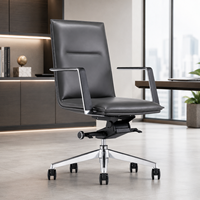 Chaise de bureau professionnelle en cuir avec coussin en mousse haute densité, chaise de bureau inclinable multi-verrouillable avec base en aluminium ADC12