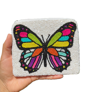 Conception de logo personnalisé fabriqués à la main perle de rocaille broderie papillon porte-monnaie unique perlé brodé pièce textile tissu artisanat - Product Image 3