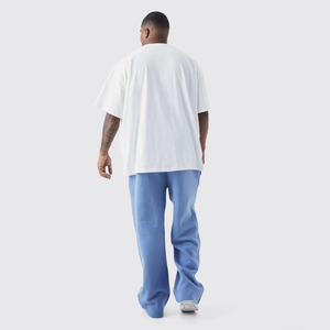 Pantalones de chándal de pierna ancha de gran tamaño con diseño relajado 2024 para hombre, pantalones de chándal holgados de peso pesado en blanco de Color sólido, pantalones para correr con dobladillo crudo - Product Image 4