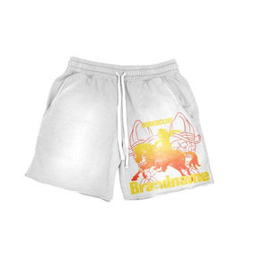 Custom Cut Edge Vintage <b>Fleece</b> <b>Shorts</b> 3D Puff Printing Sun Faded Acid Wash Sweat Cotton <b>Shorts</b> With Distress for <b>Men</b> - Product Image 4