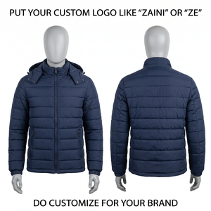 ZAINI Premium 500g GSM Insulated Navy <b>Puffer</b> Jacket Stand <b>Long</b> Horizontal Quilted OEM ODM Winter <b>Coat</b> Hooded Windproof - Product Image 1