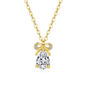 Collier pendentif tendance en argent sterling 925 avec nœud papillon, moissanite certifiée 2 carats, couleur D, bijoux en forme de larme pour femmes - Product Image 1