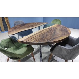 Table à manger de luxe moderne en résine et bois d'acacia, design artistique, imperméable, salon, mariage, anniversaire, Diwali, célébration - Product Image 4