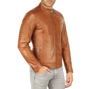 Stylish Men's Slim Fit Orange Leather Jacket Front Logo Stand Hooded <b>Long</b> <b>Canvas</b> Waterproof Outdoor Motorcycle Fashion Design - Product Image 3