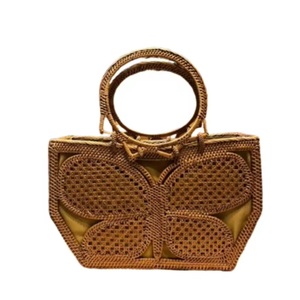 Fabriqué à la main papillon armure Lombok rotin sac à main poignée circulaire Ata sac avec artisanat en osier de conception artisanale indonésienne - Product Image 1