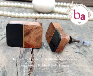 Artesanías de madera de resina negra, perillas cuadradas de acento de latón, puerta, cajón, armario, manija y tiradores para uso en cocina y dormitorio - Product Image 2