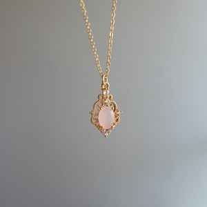 Collar de Plata de Ley 925 con Cuarzo Rosa, Joya Rosa Pálido, Estilo Vintage, Filigrana Art Deco, Certificado IGI, Regalo Bridgerton para Mujer - Product Image 4