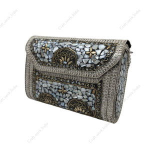 Bolso de Mano de Metal con Mosaico de Nácar Hecho a Mano para Mujer, Bolso de Diseñador de Lujo para Fiesta de Noche, Boda, Estilo Artístico - Product Image 2