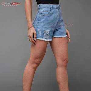Trendy Women <b>Jeans</b> <b>Shorts</b> With Raw Edge Finish And <b>High</b> <b>Waisted</b> Fit For Festivals Ladies <b>Jeans</b> <b>Shorts</b> - Product Image 4