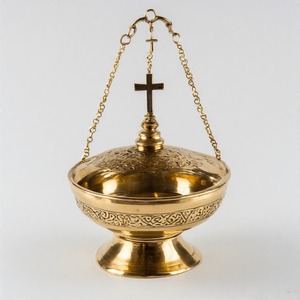 CathedraFog Divine Smoke Adornado Incensario de metal Quemador de incienso de iglesia tradicional con cadena en esmalte de latón vintage - Product Image 6