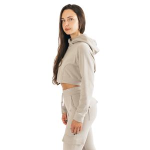 เสื้อฮู้ดผู้หญิงสวมใส่สบายสำหรับฤดูหนาว แขนยาว ระบายอากาศได้ดี ผ้าทอไม่ยับ ทรงครอป ปักโลโก้ด้านหน้า - Product Image 3