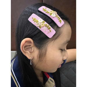 Pinza de pelo de tela bordada a mano de estilo dulce flor Color Rosa regalo de Navidad superventas - Product Image 1