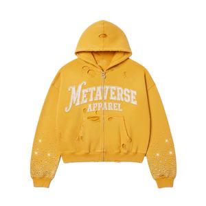 Sudadera de algodón con cremallera completa para hombre diseño bordado lavado vintage suave transpirable streetwear Sudadera con capucha de moda - Product Image 1