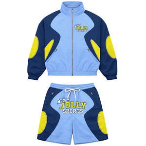 Women windbreaker short set 120 GSM lightweight polyester white <b>pink</b> panel custom screen print logo Windbreaker Shorts Set - Product Image 5