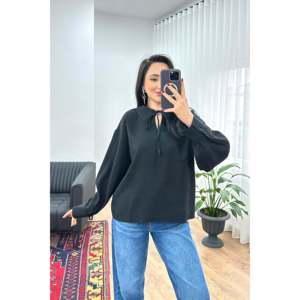 Blusa Elegante de Viscosa para Mujer, Cuello con Lazo, Color Negro, Corte Holgado para Oficina y Uso Diario - Product Image 2