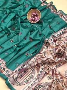 Tenue tendance de haute qualité doux Tusaar soie Saree Madhubani imprimé travail avec fabrication de chemisier de Surat à vendre - Product Image 4