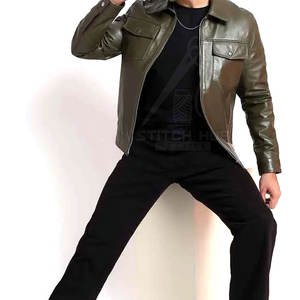 Meilleure vente Veste en cuir imperméable coupe-vent pour homme Style High Street Col montant Conception en peau de vache Personnalisable Séchage rapide - Product Image 3