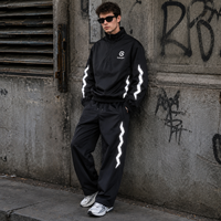 Conjunto Deportivo Personalizado Reflectante para Hombre, 320GSM, Poliéster, Sudadera con Cremallera y Pantalones Jogger, Dos Piezas, Fabricante OEM de Ropa Deportiva