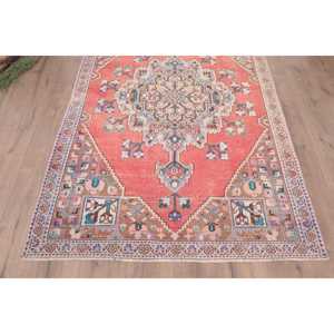 Turkish Vintage Rug, 4.2x6.3 ft Area Rug, <b>Red</b> Blue Ombr <b>Wool</b> Rug - Product Image 2