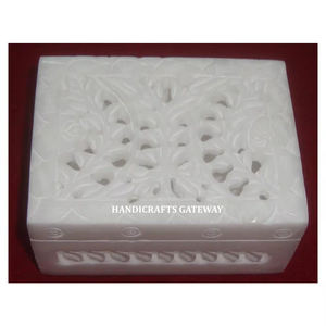 Meilleur article de vente en ligne Boîtes à bijoux de forme rectangulaire en marbre blanc sculpté pour le festival - Product Image 1