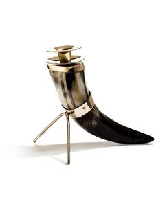 Corne à boire Viking naturelle de qualité indienne avec support en corne sculptée corne à boire Viking antique avec laiton pour la fête de Noël - Product Image 3