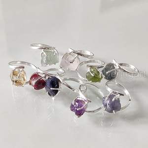 Bague pour femme en pierre brute, émeraude naturelle, saphir, tanzanite, pierre précieuse Herkimer, bijoux statement, bague en argent sterling 925 - Product Image 6