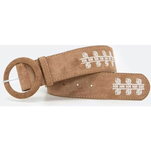 Ceinture décontractée en cuir de vache brun pour femmes avec broderie cousue à la main, boucle en alliage et longueur personnalisable - Product Image 1