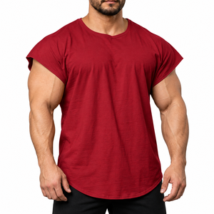 Custom Regular Fit <b>Men's</b> <b>T</b>-<b>Shirt</b> | Plain Cotton Compression Long Sleeve O-Neck 220g <b>Curved</b> <b>Hem</b> Gym Tee Bodybuilding OEM Private - Product Image 2