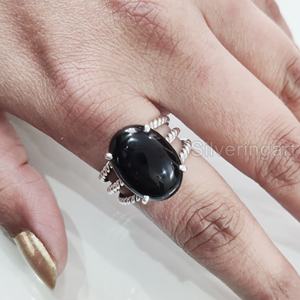 Anillo de mujer Piedra preciosa de ónix negro natural Piedra natal de Diciembre 3 Banda trenzada Aniversario Joyería Bohemia Anillo de plata esterlina 925 - Product Image 3