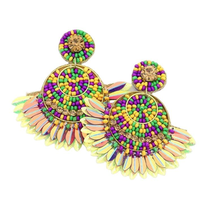 Mardi Gras ต่างหูลูกปัดรูปปีกสำหรับผู้หญิงมาร์ดิกราส์กราส์ต่างหูหินขนนกสำหรับเทศกาลวันหยุดด้วยแฟชั่นเรืองแสง - Product Image 1